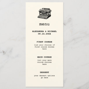 Antique Typewriter Bröllop Menu Meny