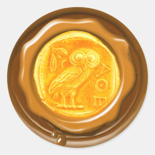 ANTIQUE UGGLA GULD GULT BROWN VAX SEAL RUNT KLISTERMÄRKE