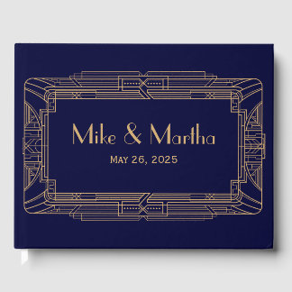 Antique Underbar Gatsby Art Deco Bröllop Guest Bok