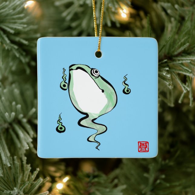 Antique Ursprung Story Grumpy Frog Japansk Toad Julgransprydnad Keramik (Träd)