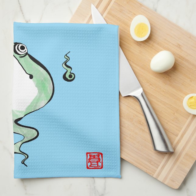 Antique Ursprung Story Grumpy Frog Japansk Toad Kökshandduk (Vikt i Fjärdedel)