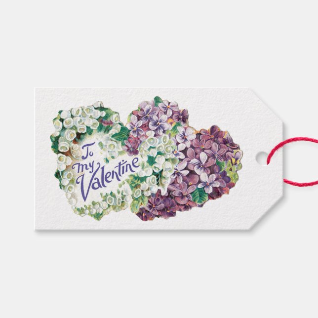 Antique Valentine Bouquet Heart Presentetikett (Framsidan (Horisontell))
