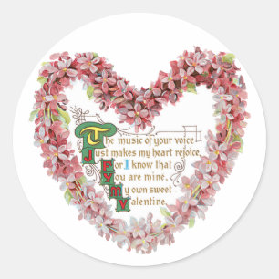 Antique Valentine Bouquet Heart Runt Klistermärke