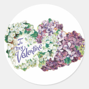 Antique Valentine Bouquet Heart Runt Klistermärke