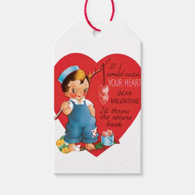 Antique Valentine Boy Heart Presentetikett (Framsidan)