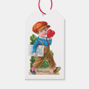 Antique Valentine Boy Heart Presentetikett