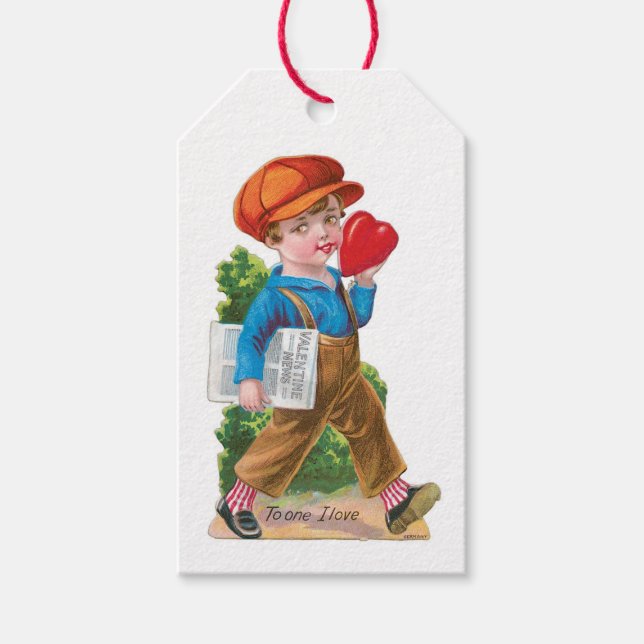 Antique Valentine Boy Heart Presentetikett (Framsidan)