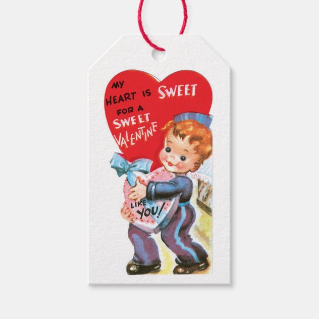 Antique Valentine Boy Heart Presentetikett (Framsidan)