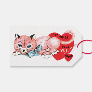 Antique Valentine Cat Heart Presentetikett