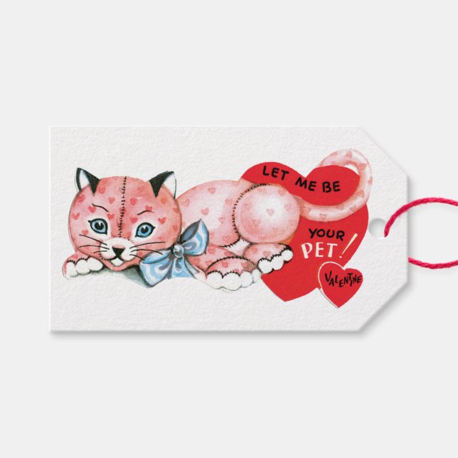 Antique Valentine Cat Heart Presentetikett (Framsidan (Horisontell))