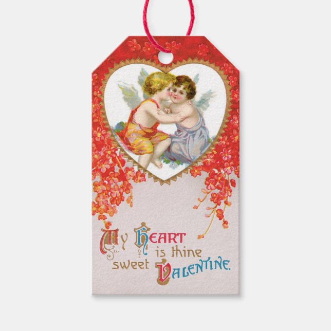 Antique Valentine Cupid Heart Presentetikett (Framsidan)