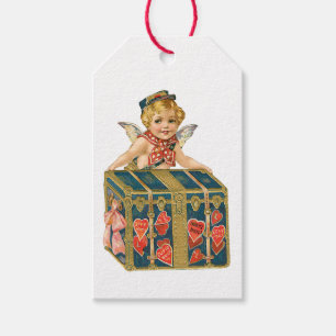 Antique Valentine Cupid Heart Presentetikett