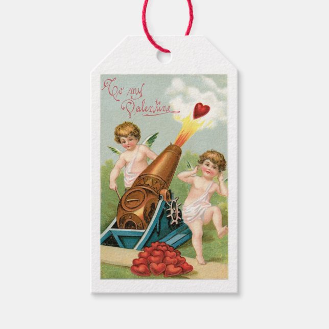 Antique Valentine Cupid Heart Presentetikett (Framsidan)