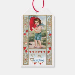 Antique Valentine Cupid Heart Presentetikett