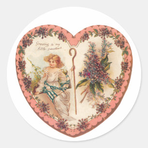Antique Valentine Cupid Heart Runt Klistermärke
