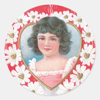 Antique Valentine Girl Flower Runt Klistermärke