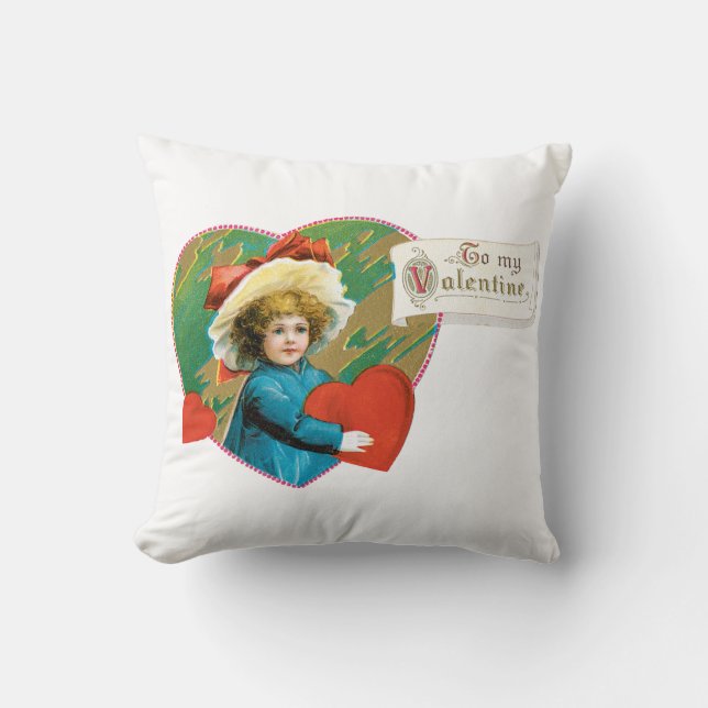Antique Valentine Girl Heart Kudde (Framsida)
