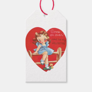 Antique Valentine Girl Heart Presentetikett
