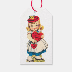 Antique Valentine Girl Heart Presentetikett