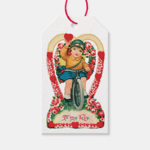 Antique Valentine Girl Heart Presentetikett