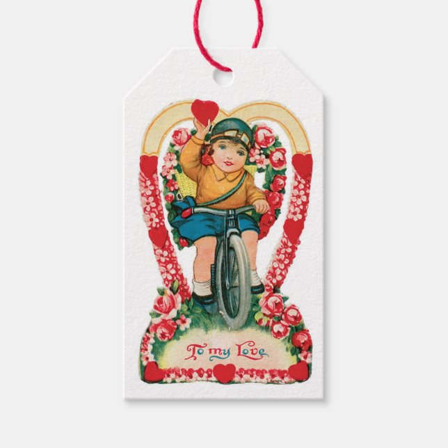 Antique Valentine Girl Heart Presentetikett (Framsidan)