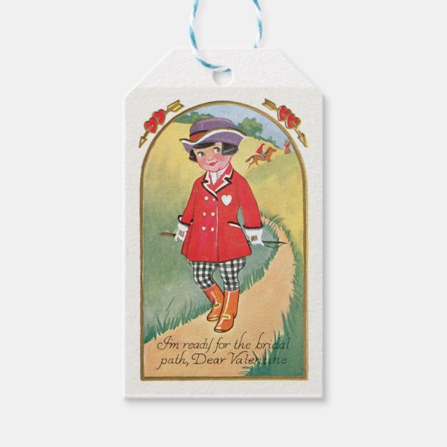 Antique Valentine Girl Heart Presentetikett (Framsidan)