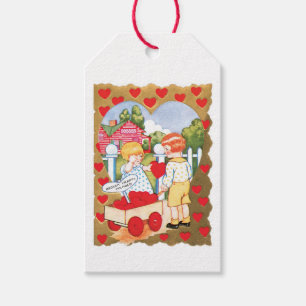 Antique Valentine Girl Heart Presentetikett