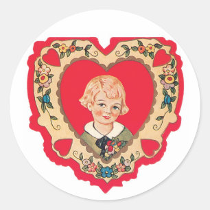 Antique Valentine Girl Heart Runt Klistermärke