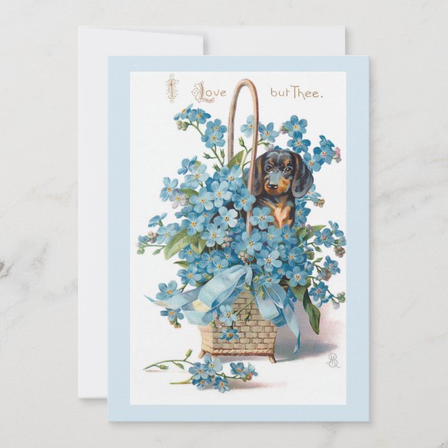 Antique Valentine Glöm mig Nots och Dachsund Julkort (Framsida)