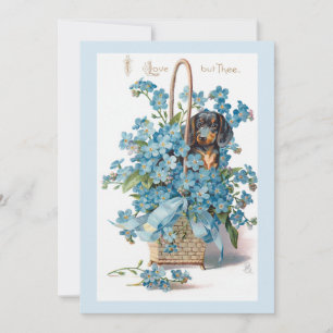 Antique Valentine Glöm mig Nots och Dachsund Julkort
