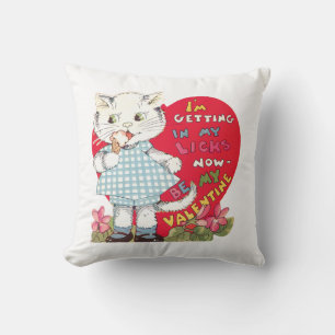 Antique Valentine Kitten Heart Kudde