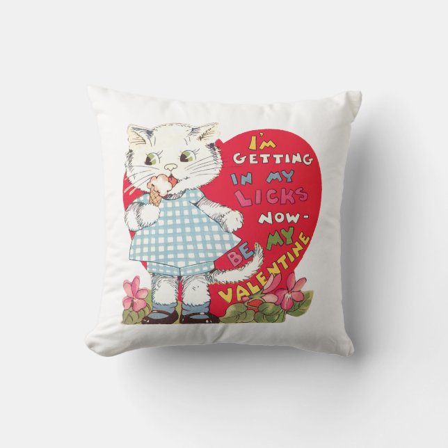 Antique Valentine Kitten Heart Kudde (Framsida)