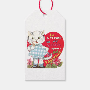 Antique Valentine Kitten Heart Presentetikett