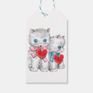 Antique Valentine Kittens Heart Presentetikett
