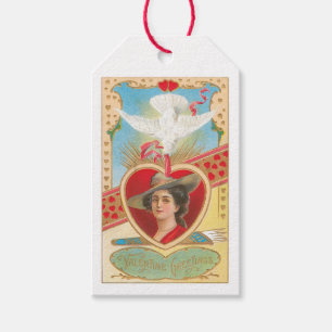 Antique Valentine Pigeon Heart Dam Presentetikett