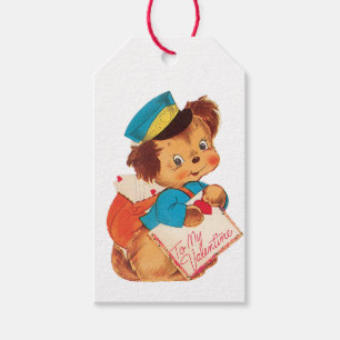 Antique Valentine Puppy Postman Presentetikett