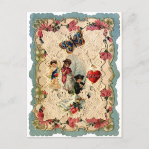 ANTIQUE VALENTINE SNÖRE,CUPID,ÄLSKARE OCH BUTTERFL HELG VYKORT