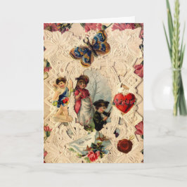 ANTIQUE VALENTINE SNÖRE,CUPID,ÄLSKARE OCH BUTTERFL HELGKORT