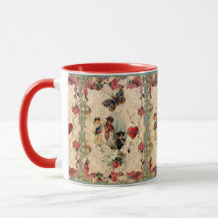 ANTIQUE VALENTINE SNÖRE,CUPID,ÄLSKARE OCH BUTTERFL MUGG