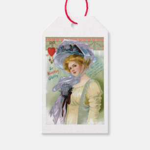Antique Valentine Violet Blommigt Dam Presentetikett