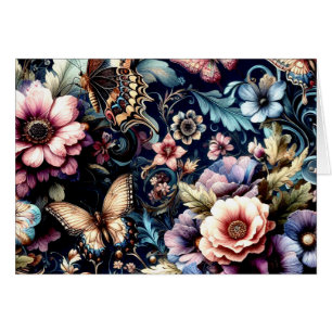 Antique Vår blommor och Butterflies Blank Hälsningskort