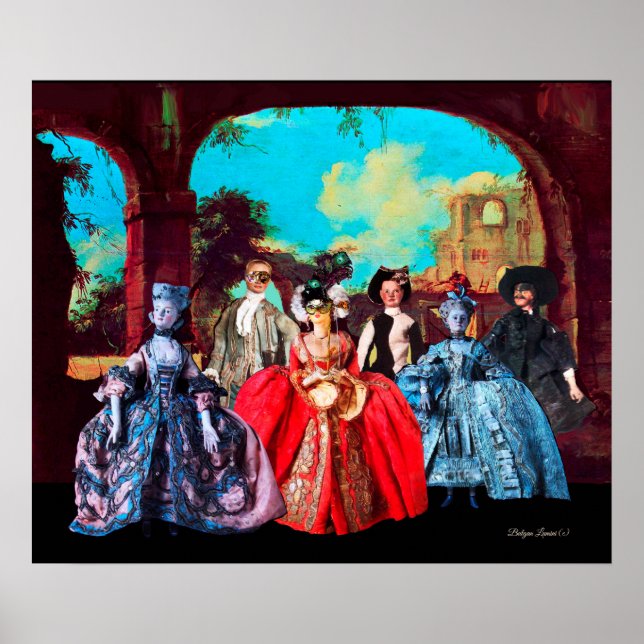 ANTIQUE VENETIAN PUPPETS, MASQUERADE MASKS POSTER (Framsidan)