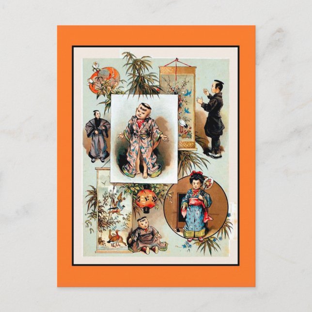 Antique Victorian 1800-talets kinesiska dockor Vykort (Framsida)