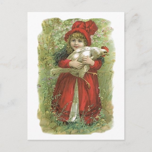 Antique Victorian Chicken Tupp Hen Egg Producer Vykort (Framsida)