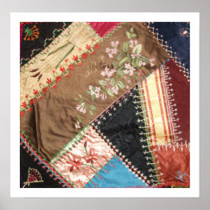 Antique Victorian Crazy Quilt Square Poster