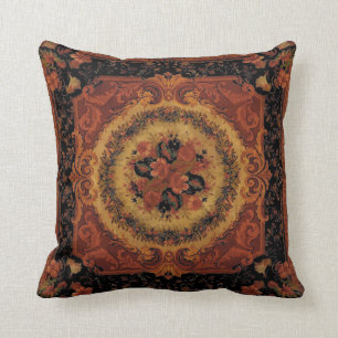 Antique Victorian Era 1850 Round Blommigt Print Kudde