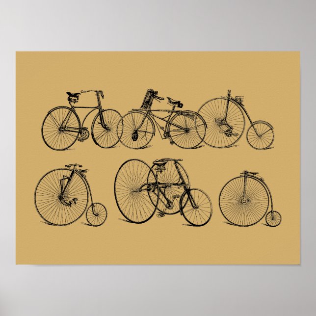 Antique Victorian Era Bicycle Illustrations Poster (Framsidan)