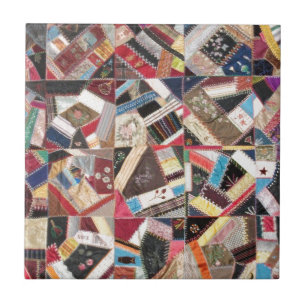 Antique, Victorian-Era, Crazy Quilt Kakelplatta