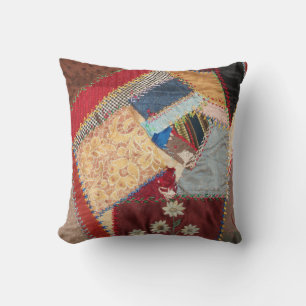 Antique, Victorian Era, Crazy Quilt Square Kudde