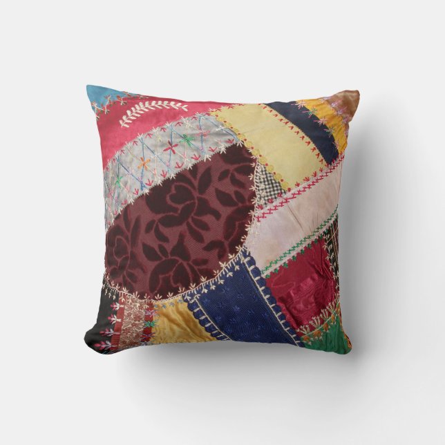 Antique, Victorian Era, Crazy Quilt Square Kudde (Framsida)